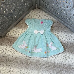 Good Lad blue gingham dress girls 12 months embroidered rabbits Easter bunny
